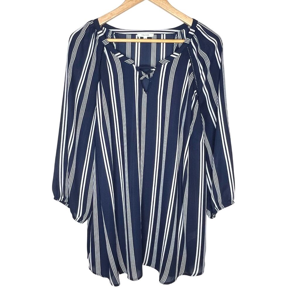 Maurices Striped Lattice Tunic Pop Over Blouse Size Large